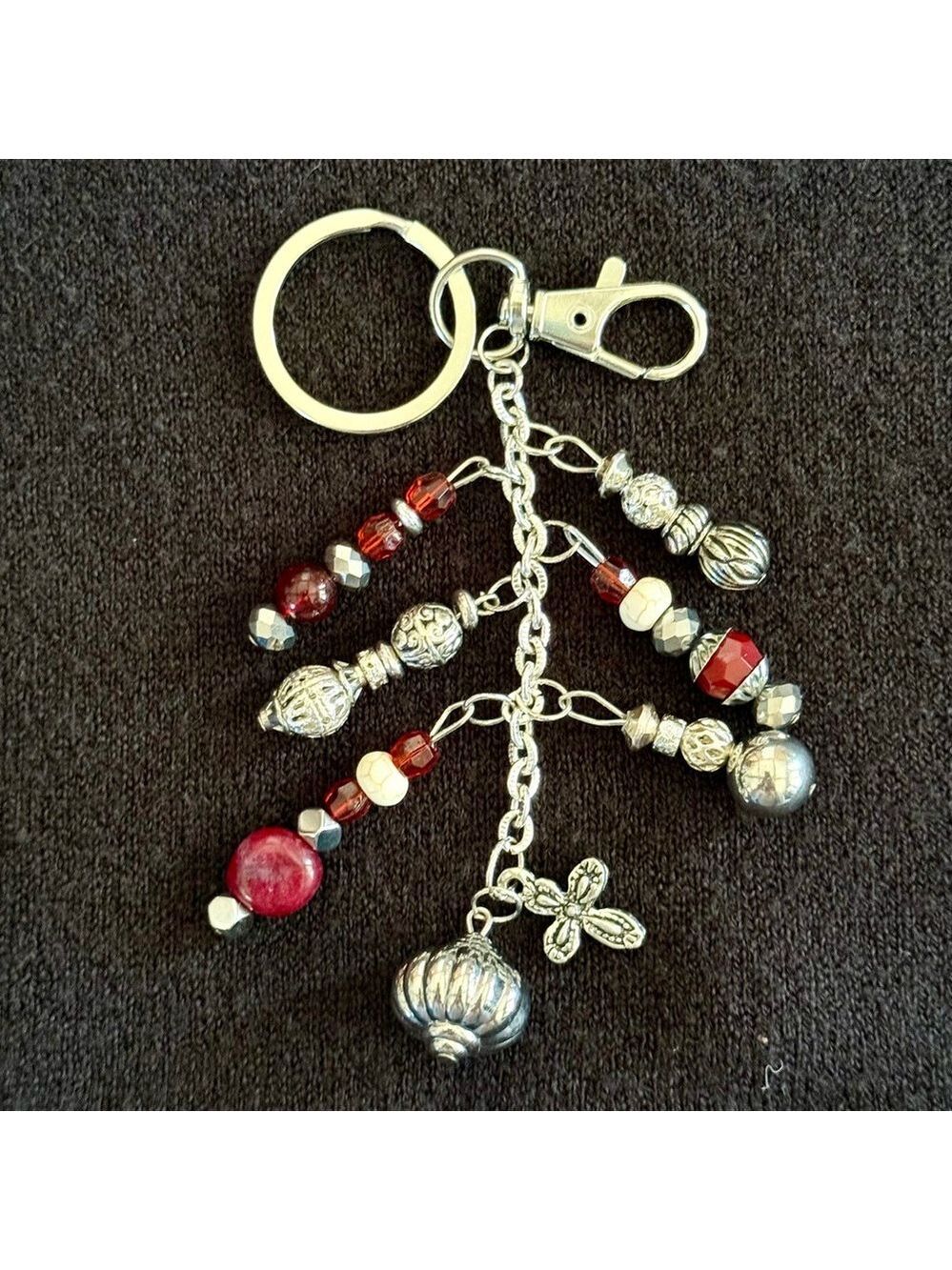 NEW Red Mood Beaded Crystal Bag Charm Keychain Handmade One of a Kind